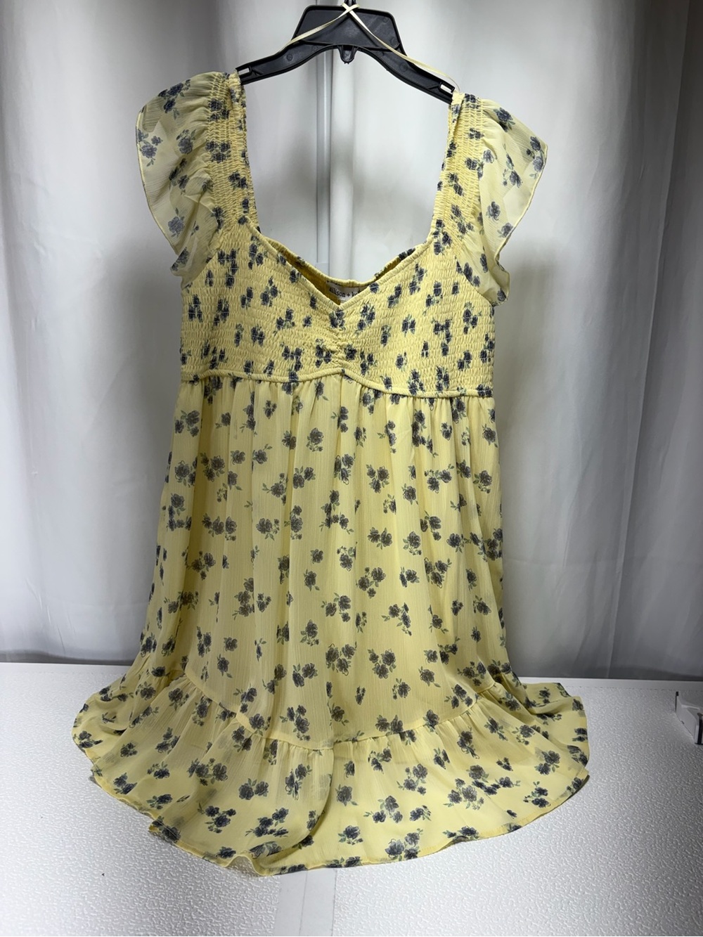 Yellow Floral Smocked Mini Dress with Flutter Sleeves 4531-4532